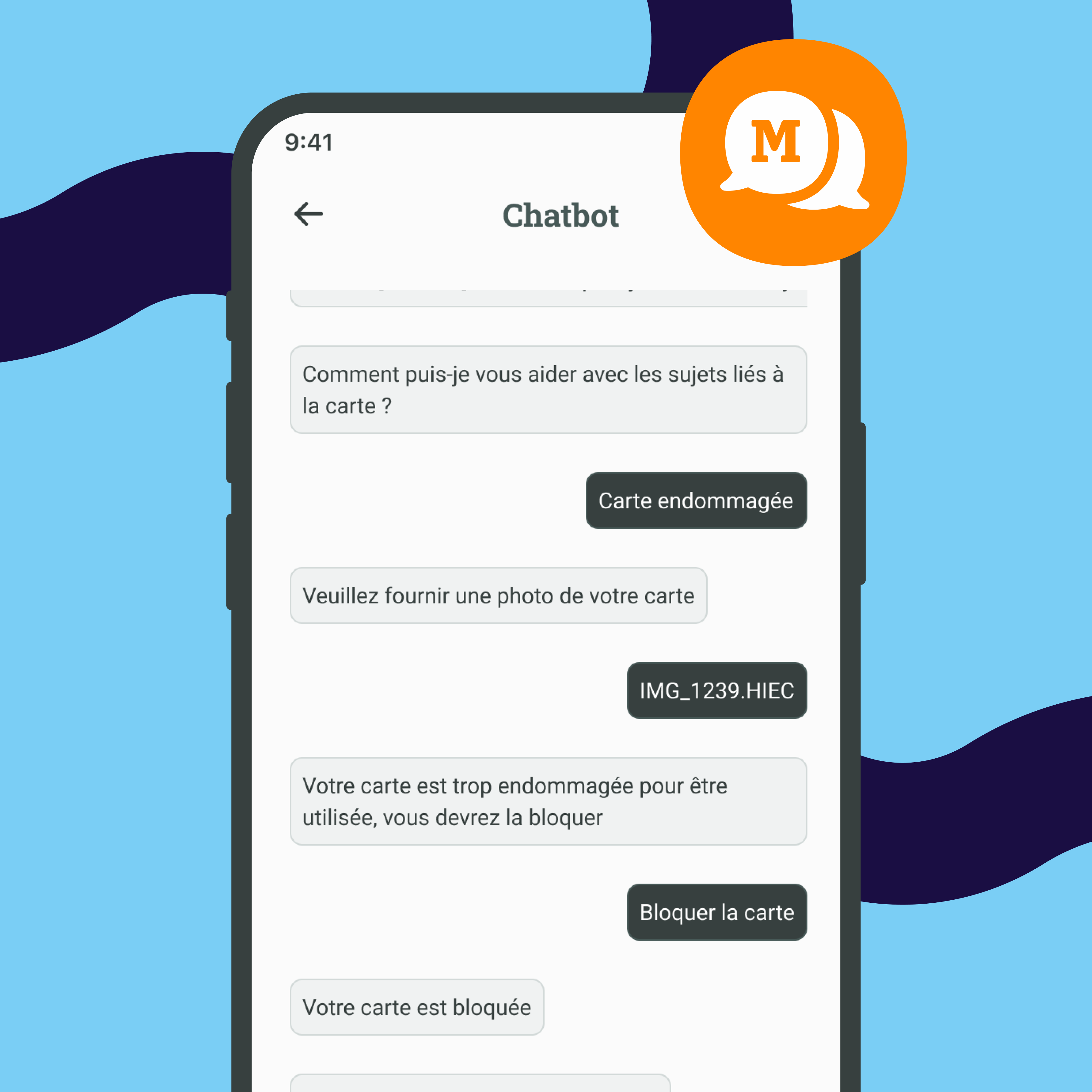 Écran du chatbot de l'app Monizze
