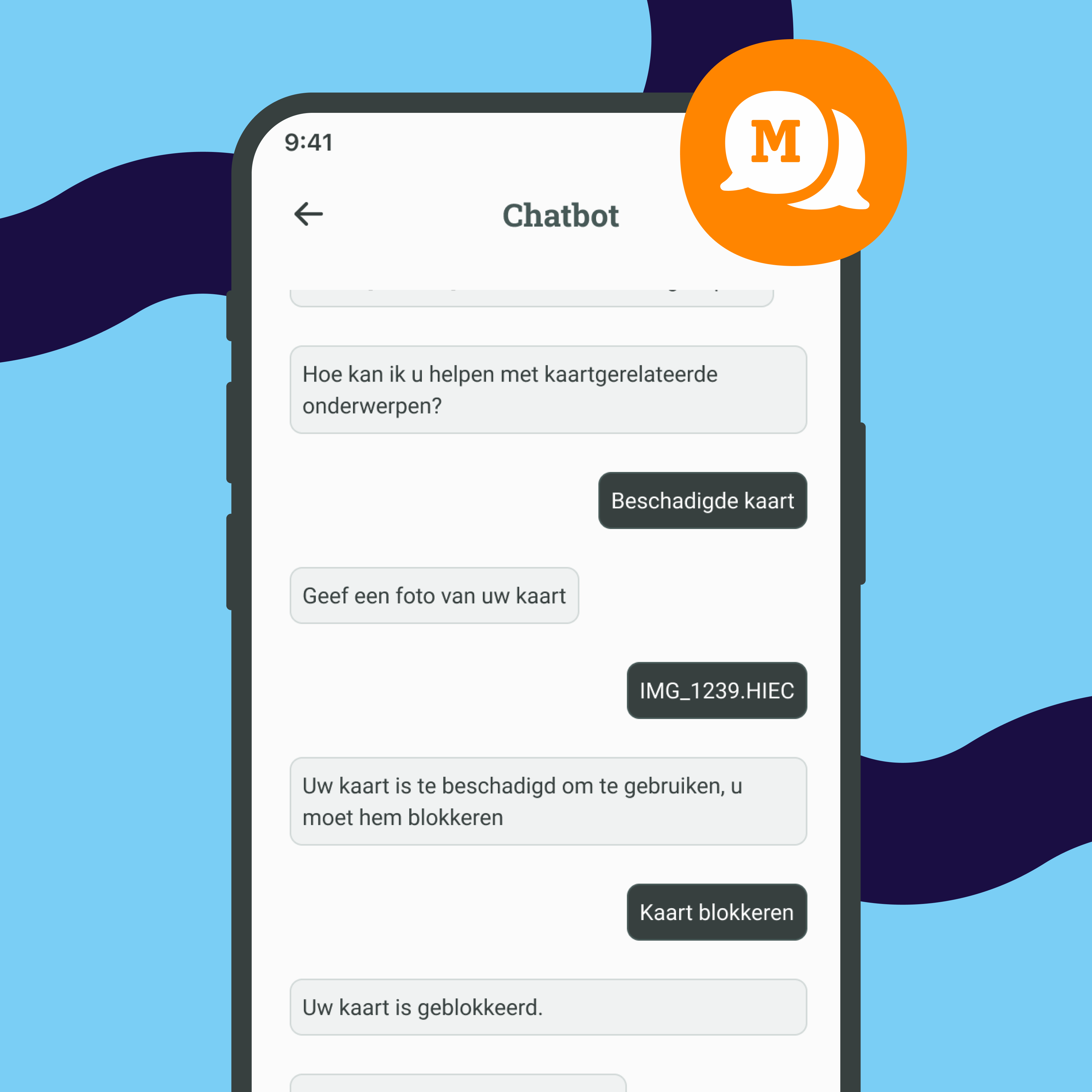 Chatbot-scherm van de Monizze-app